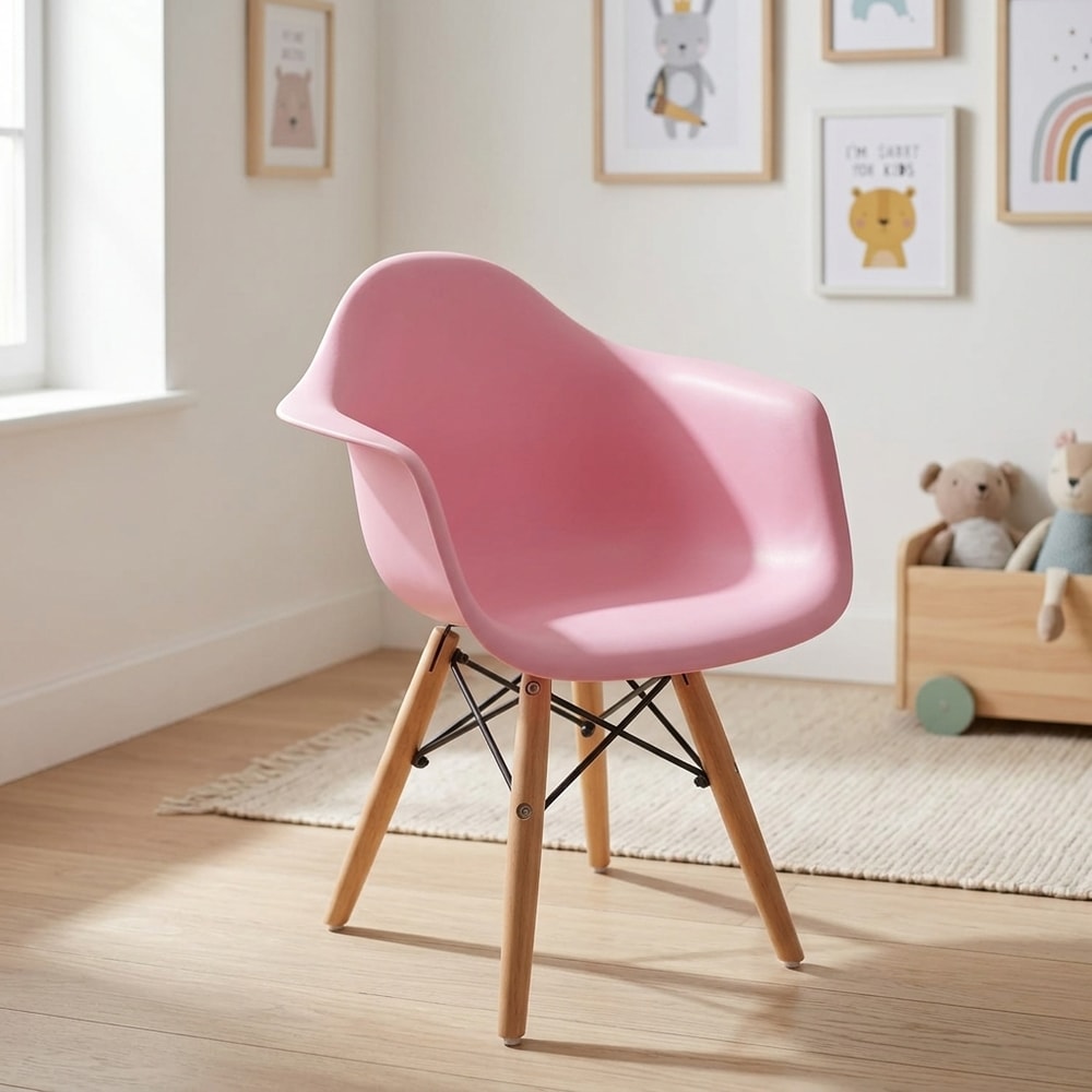 Sillón infantil nórdico rosa con patas de madera
