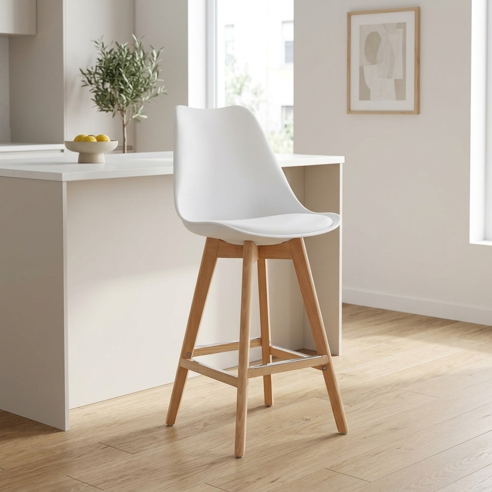 Taburete alto de diseño nórdico en blanco y madera