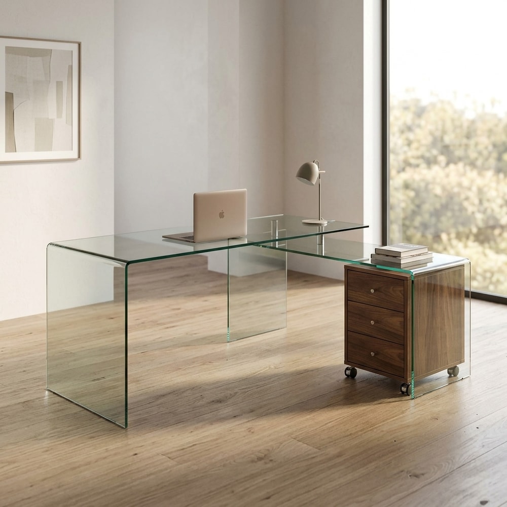 Escritorio de cristal curvado transparente