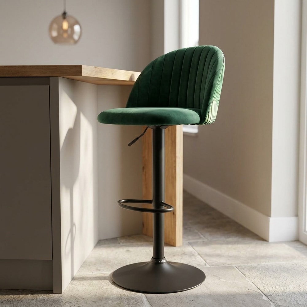Taburete regulable en velvet verde y floral