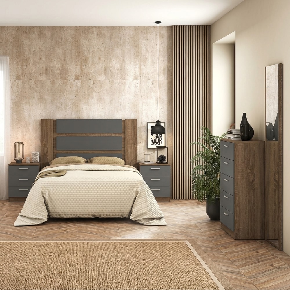 Dormitorio Completo Madera y Gris