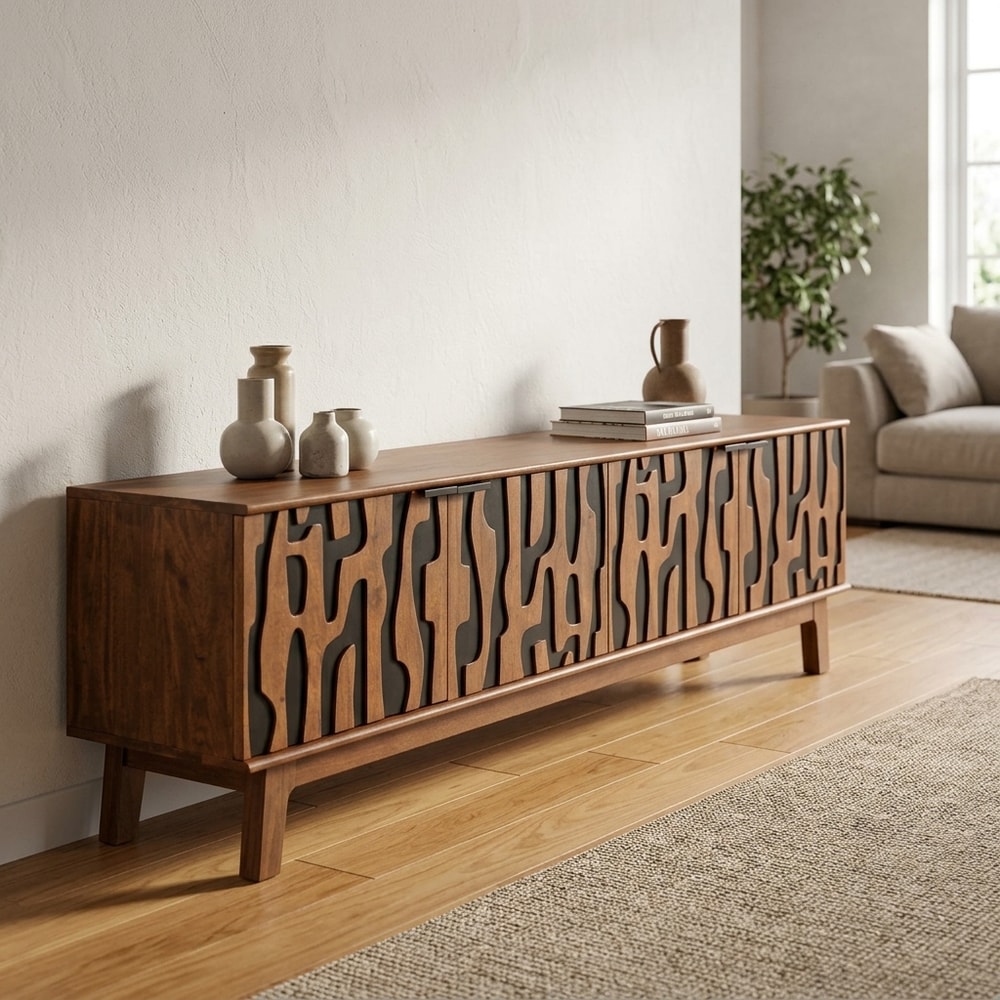 Mueble de TV de Madera con 4 Puertas Talladas