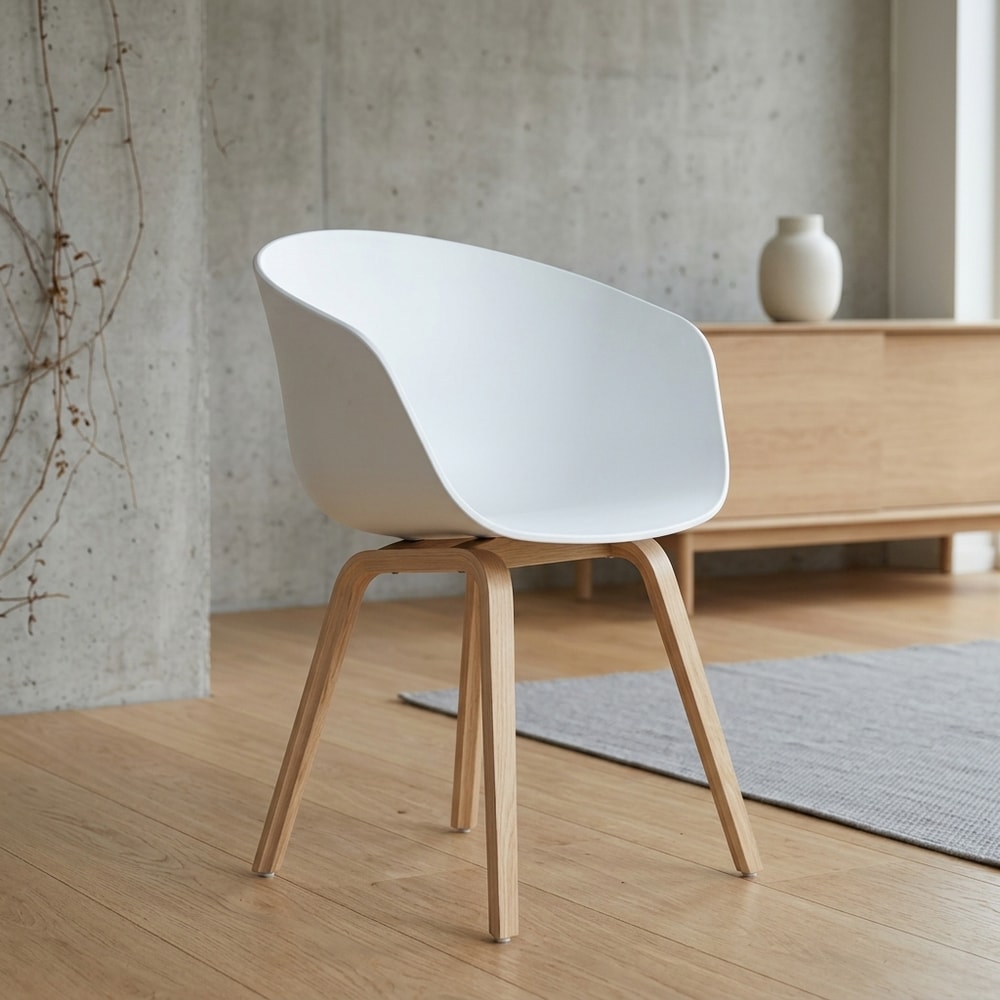 Sillón de comedor blanco con patas efecto madera
