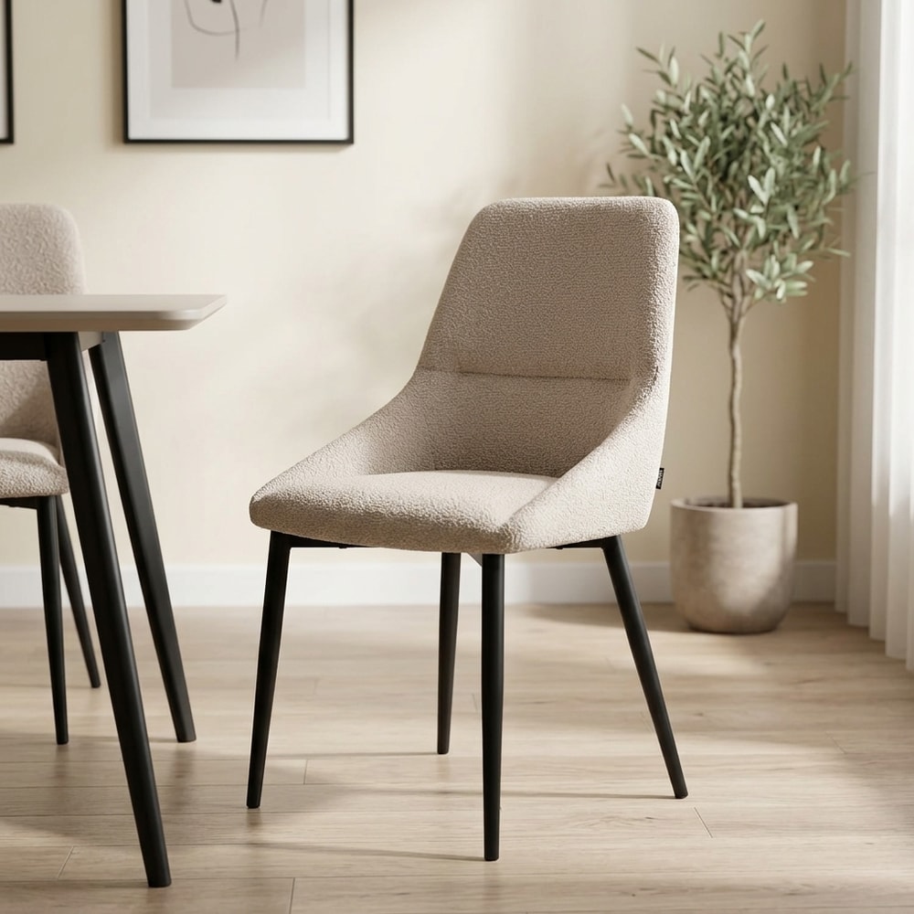 Silla de comedor tapizada arena con patas negras