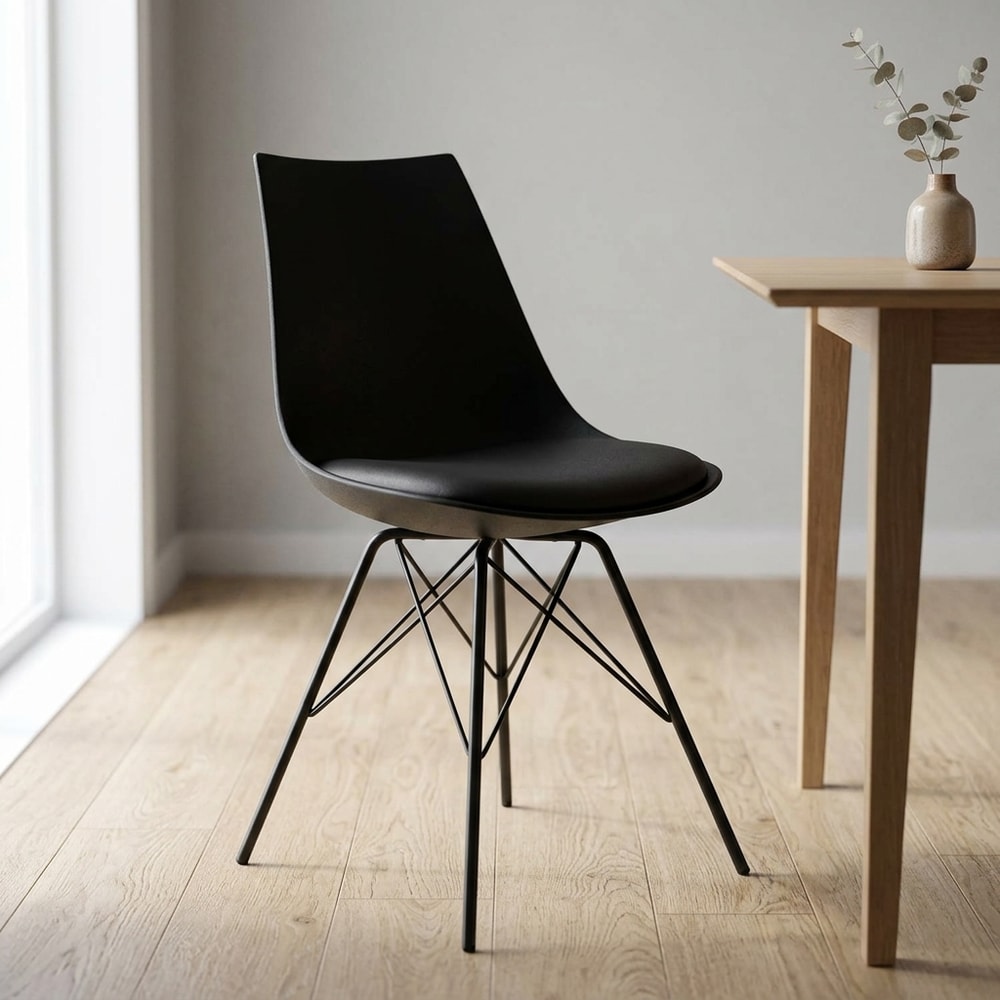 Silla de comedor moderna negra patas metal