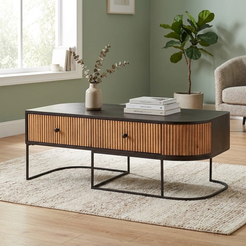 Mesa de centro de madera de mango con cajones