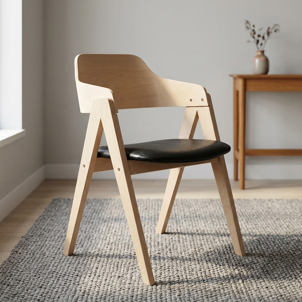 Sillón de comedor en madera natural y similpiel