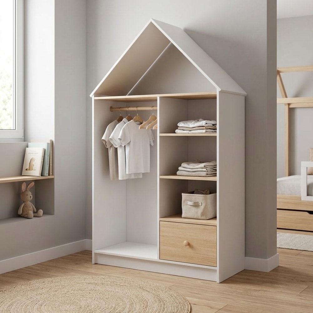 Armario vestidor infantil forma casita blanco