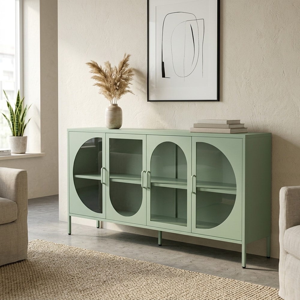 Aparador de 4 puertas verde menta con cristal