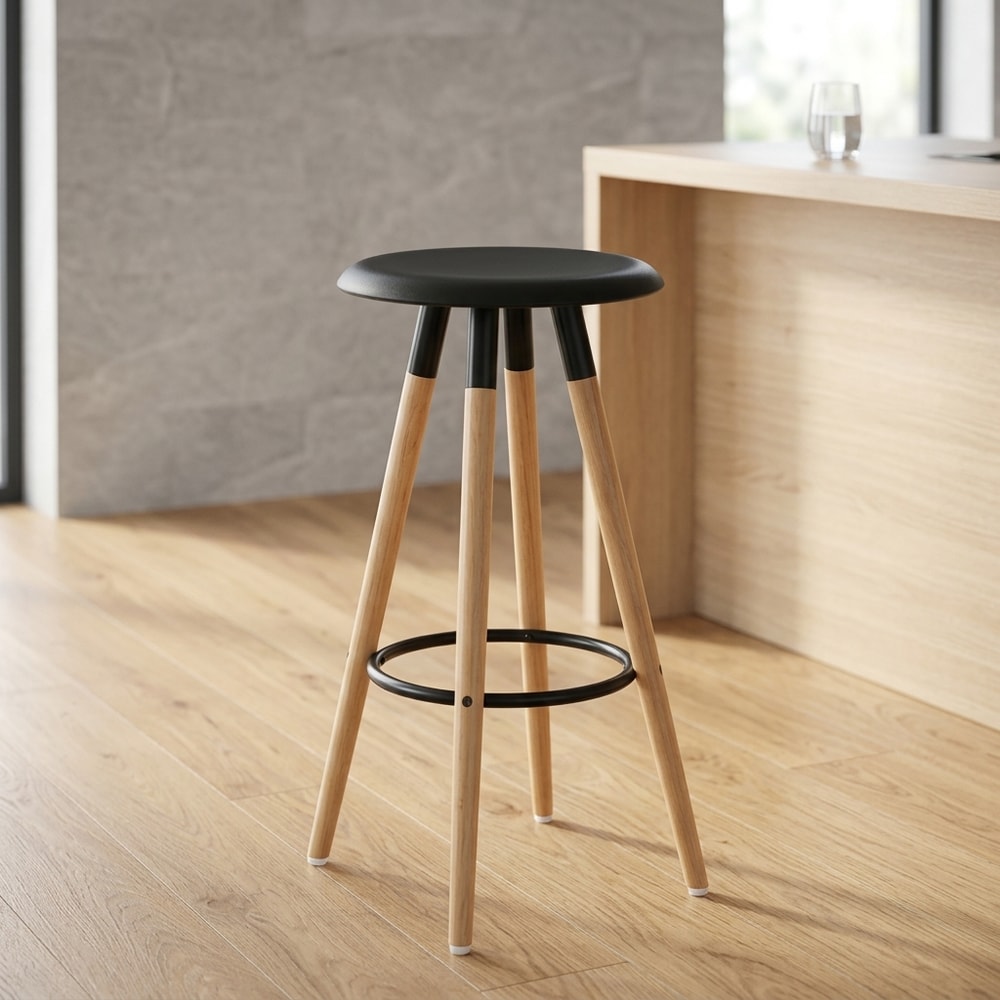 Taburete alto de madera y polipropileno negro