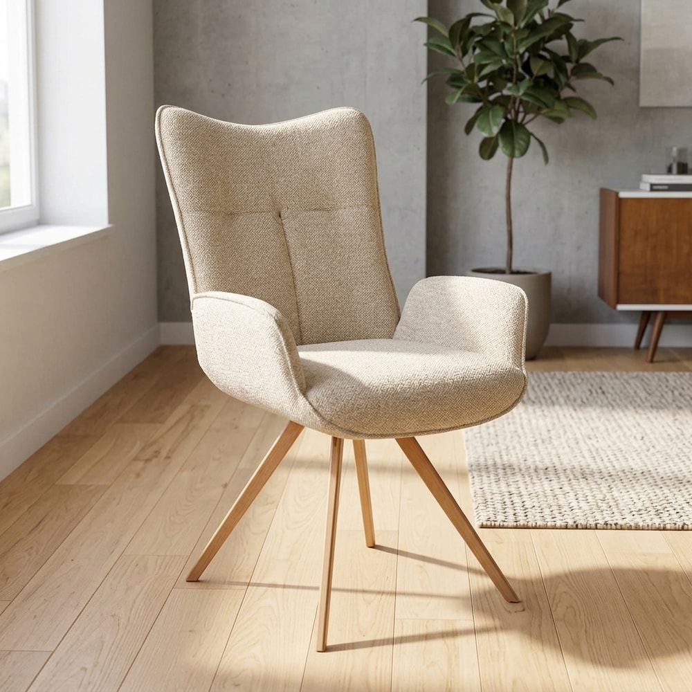 Silla de comedor tapizada en tejido beige