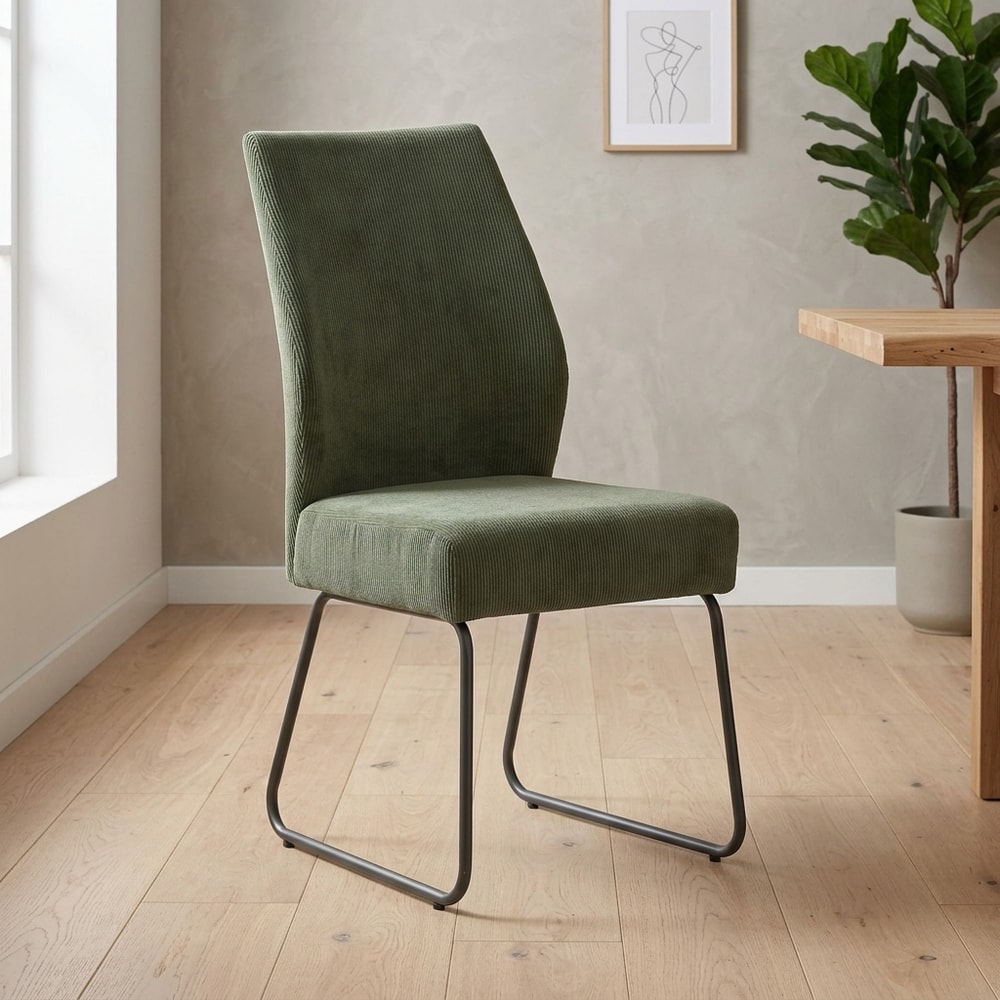 Silla de comedor tapizada en pana verde