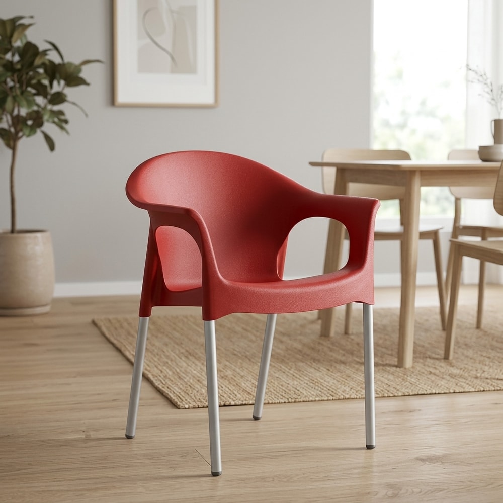 Sillón de exterior apilable rojo y aluminio