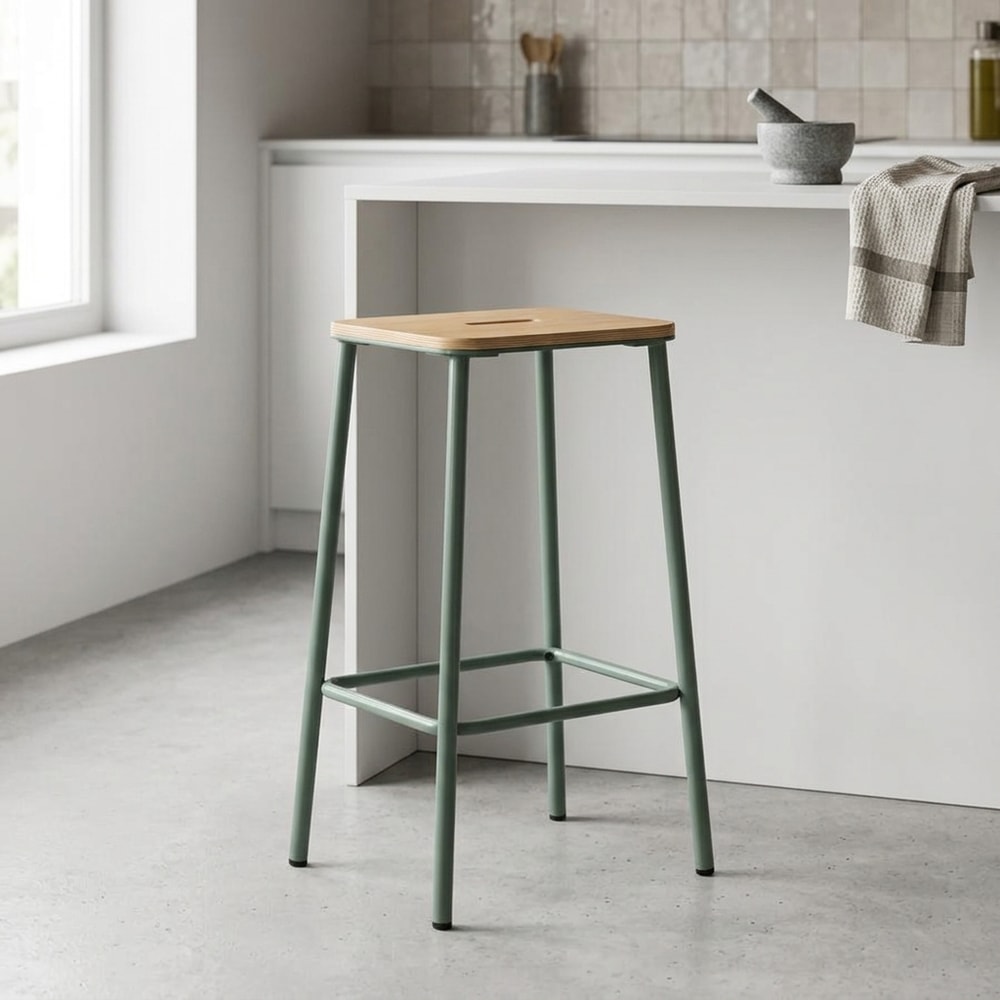 Taburete de Madera y Metal Verde Aguamarina