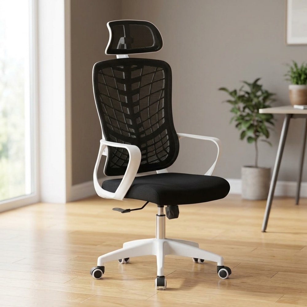 Silla de oficina ergonómica con malla y cabecero