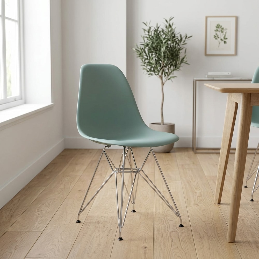 Silla de comedor aguamarina y cromo