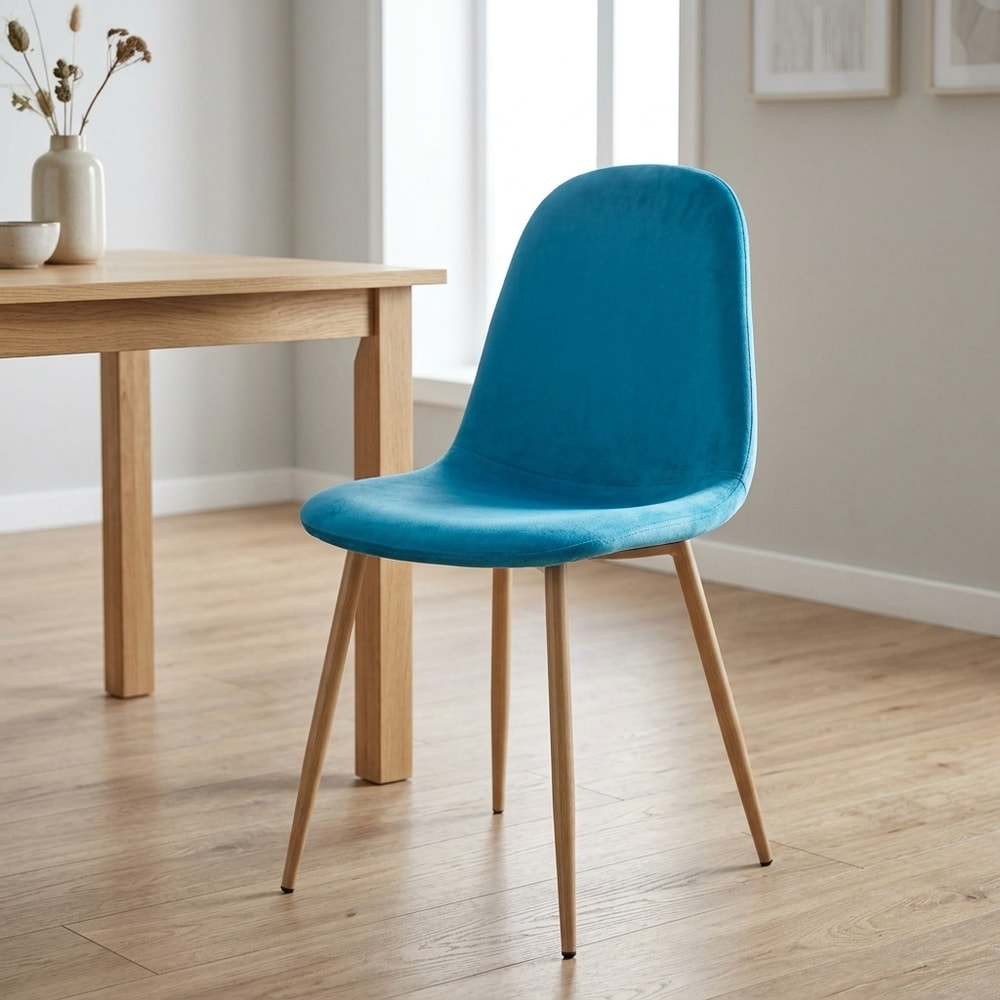 Silla de comedor en terciopelo azul y metal