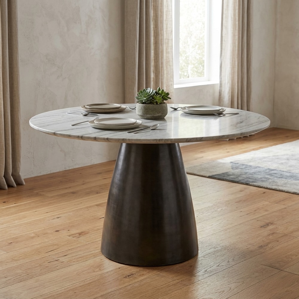Mesa de comedor redonda de mármol blanco