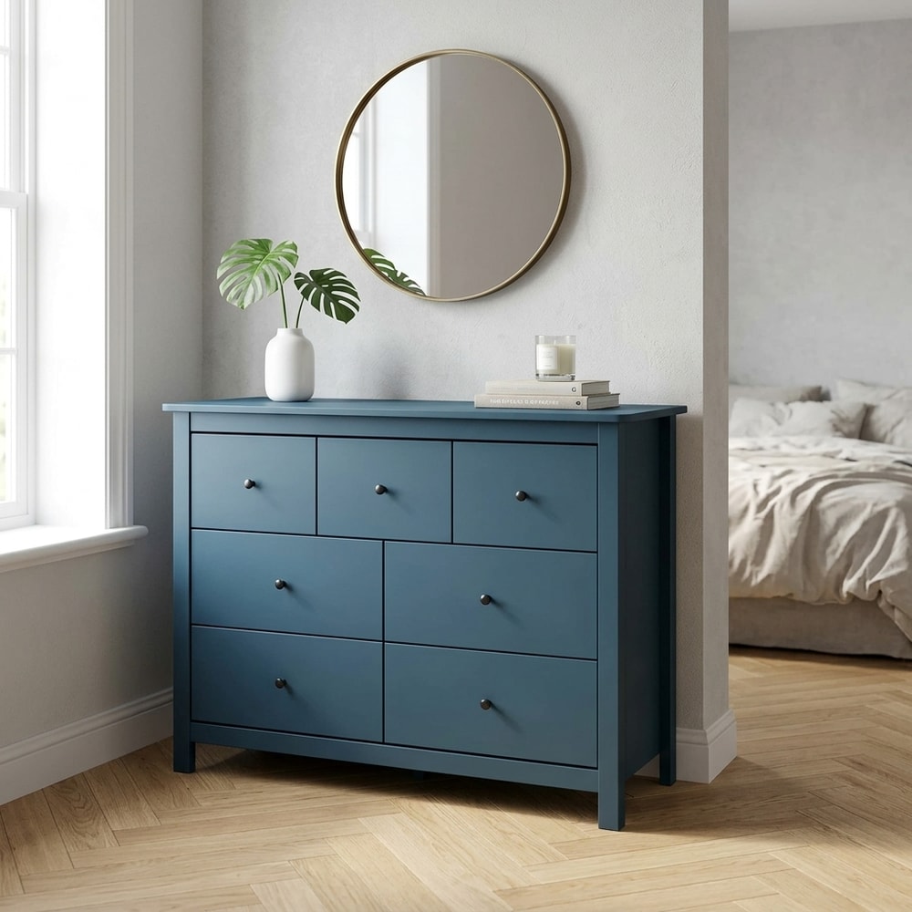 Cómoda de madera de pino 7 cajones azul