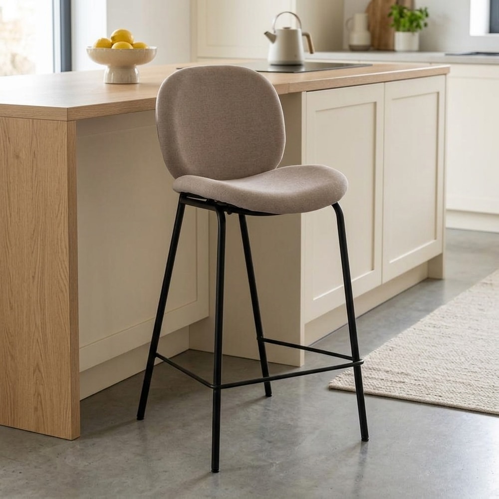 Taburete alto tapizado beige con patas negras
