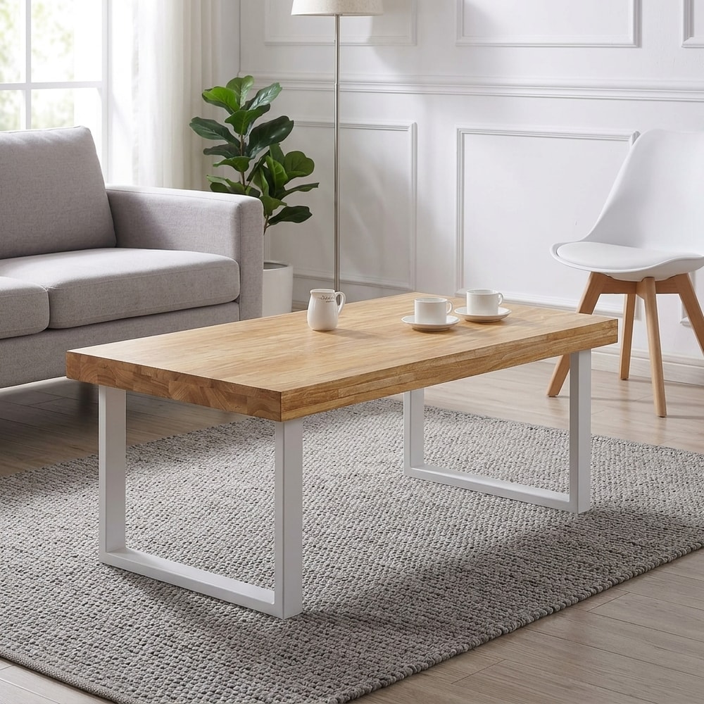 Mesa de centro de madera y metal blanco