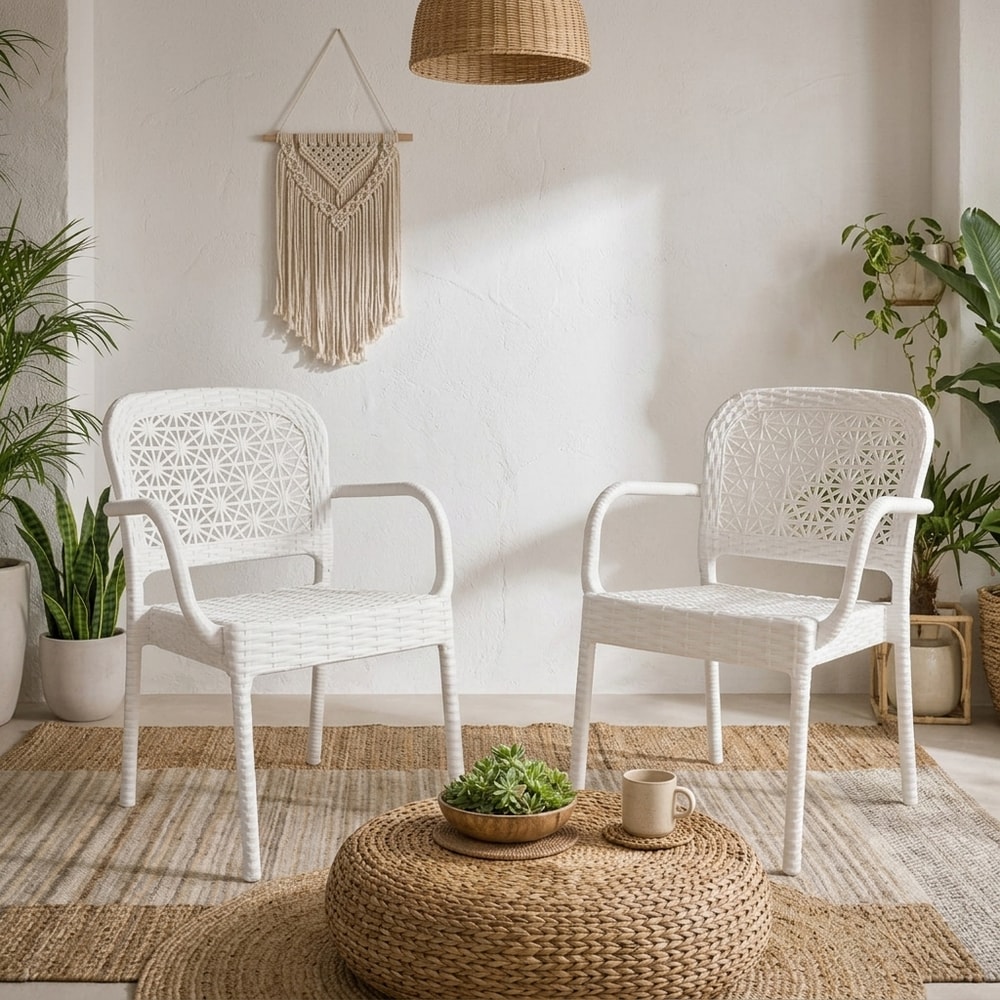 Sillón de jardín apilable blanco efecto ratán