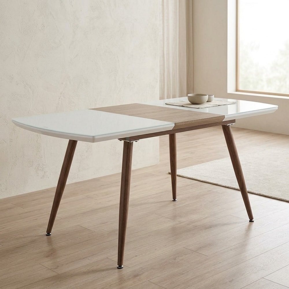 Mesa de comedor extensible blanca y madera