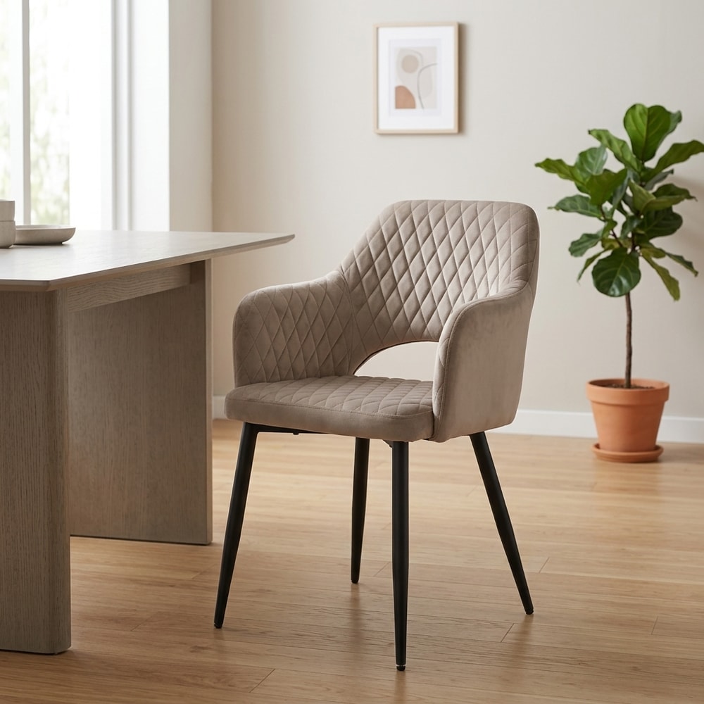 Sillón de diseño tapizado en velvet marrón visón