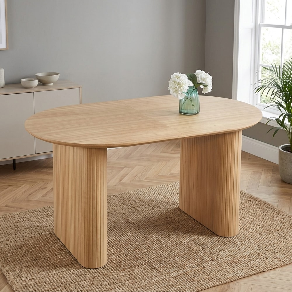 Mesa comedor ovalada extensible acabado roble
