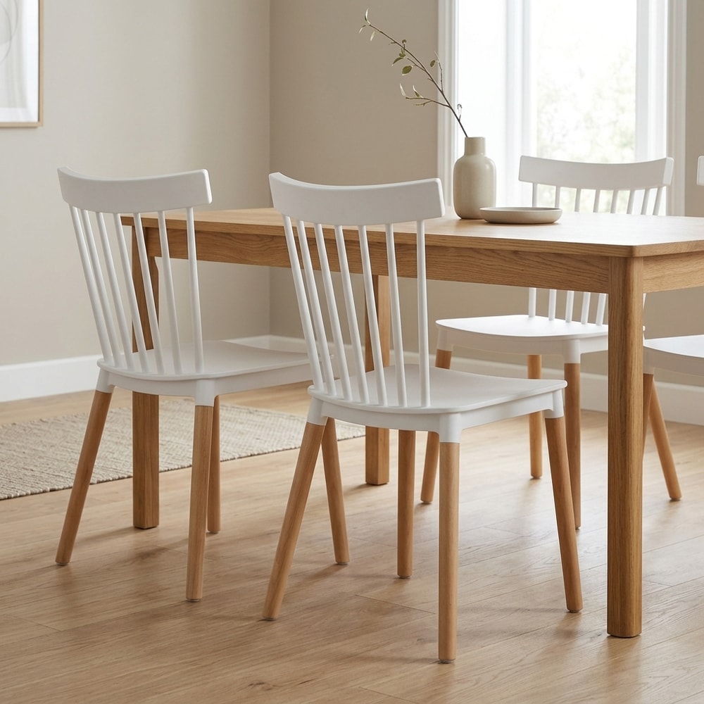 Pack 4 Sillas de Comedor Blancas y Madera