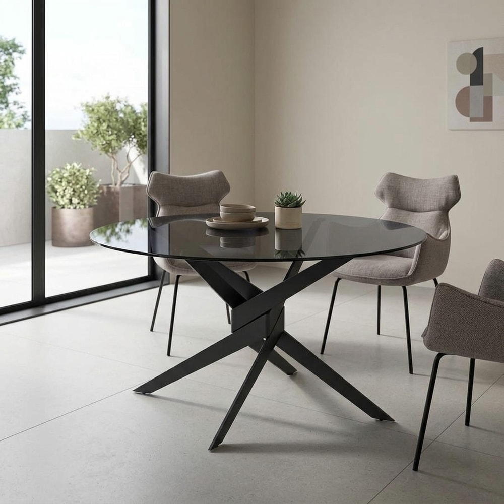 Mesa de comedor redonda gris de diseño moderno
