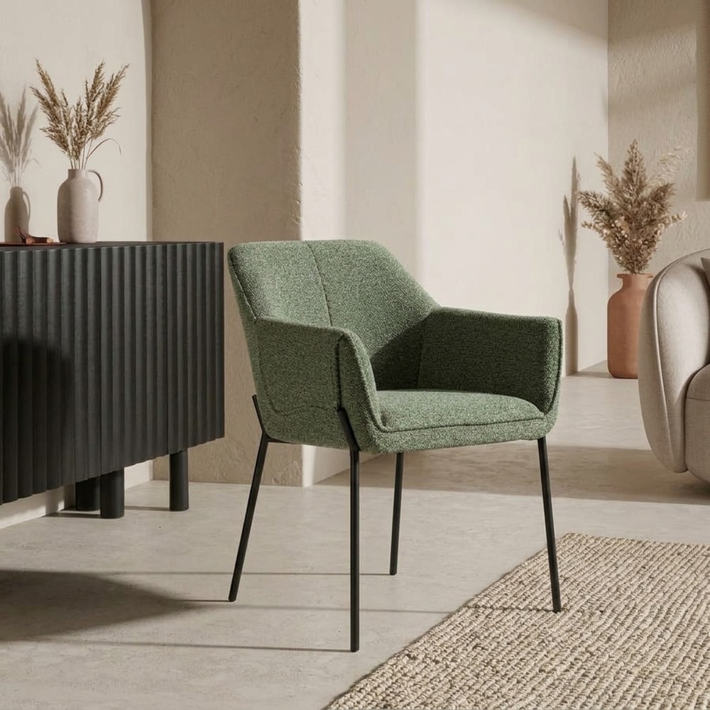 Sillón butaca tapizado verde con patas de metal