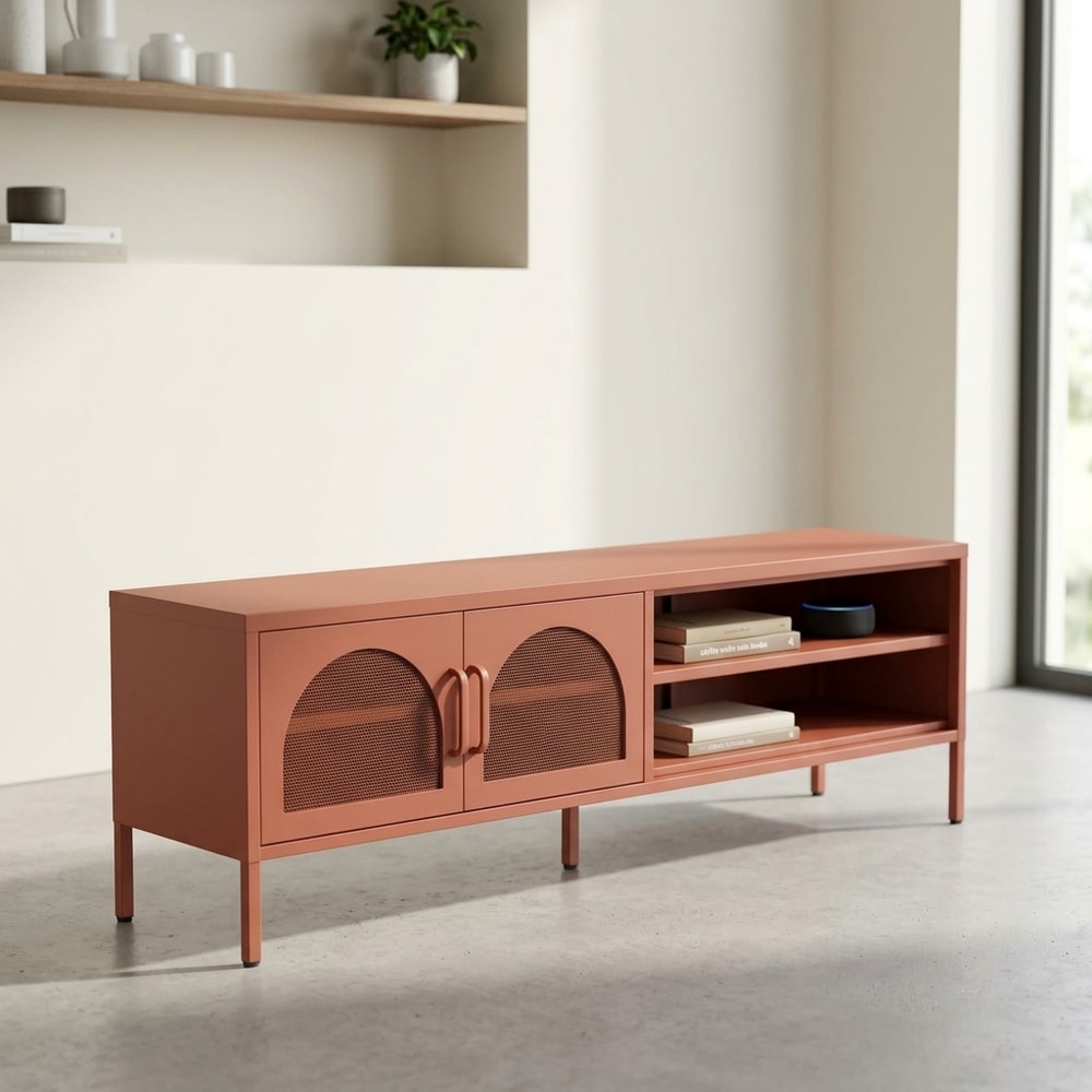 Mueble de TV Terracota con Puertas de Rejilla