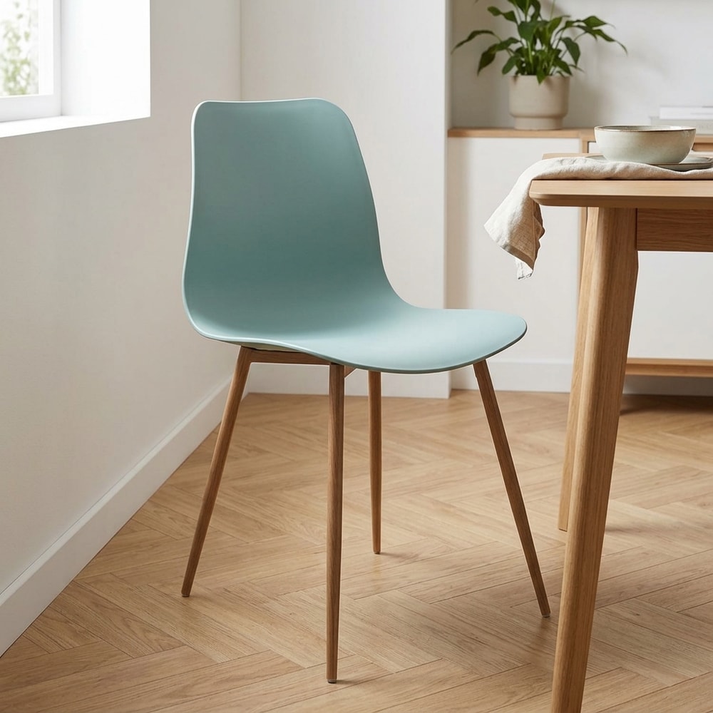 Silla aguamarina patas efecto madera