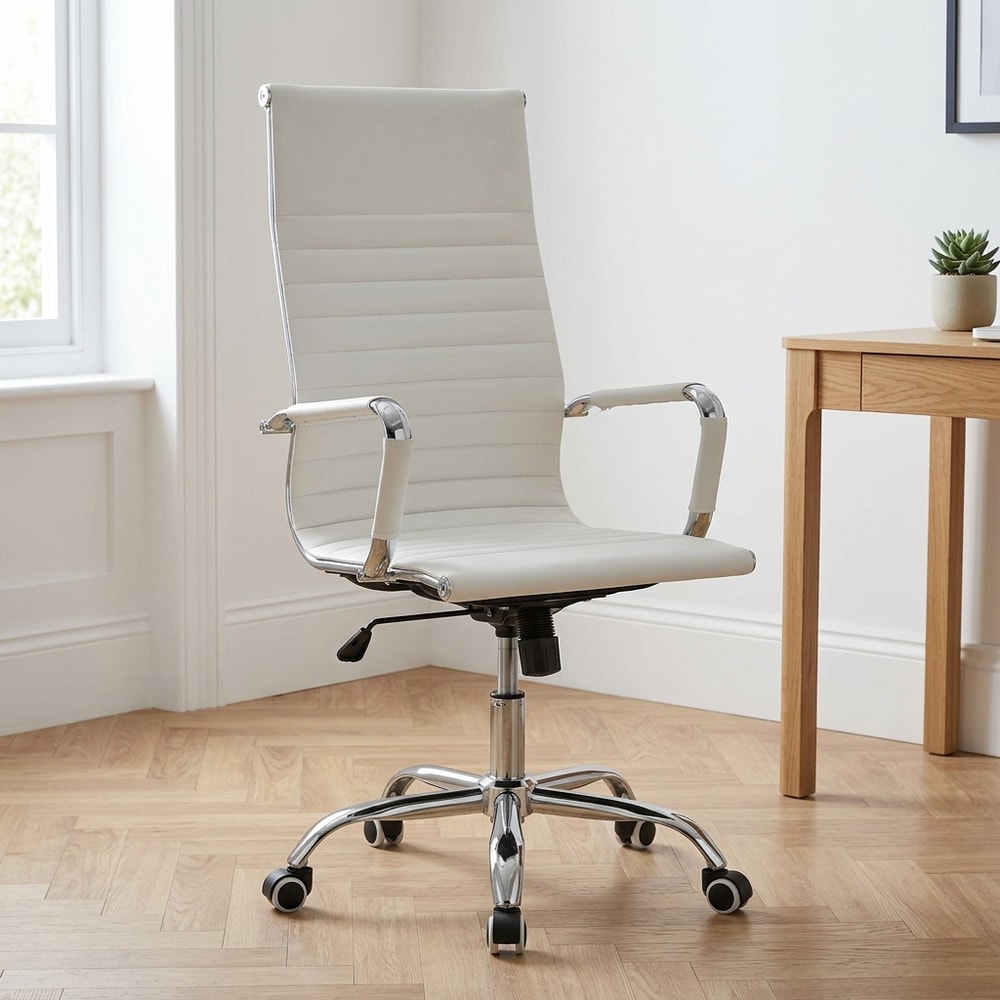 Sillón de despacho giratorio en símil piel blanca