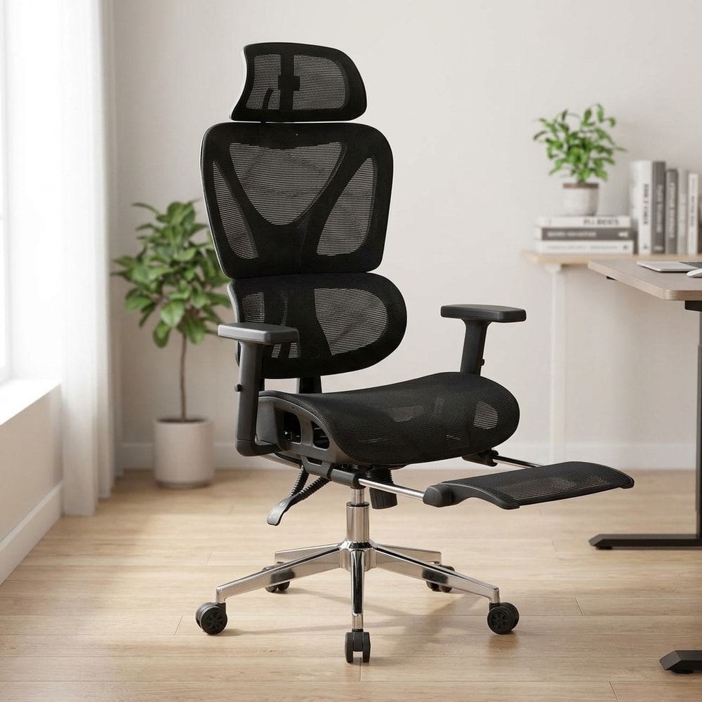 Sillón de oficina ergonómico con reposapiés
