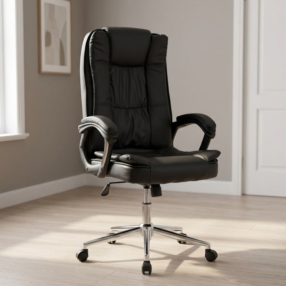 Sillón de despacho ergonómico negro y cromado