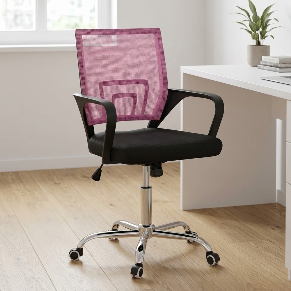 Silla de escritorio giratoria rosa y negra