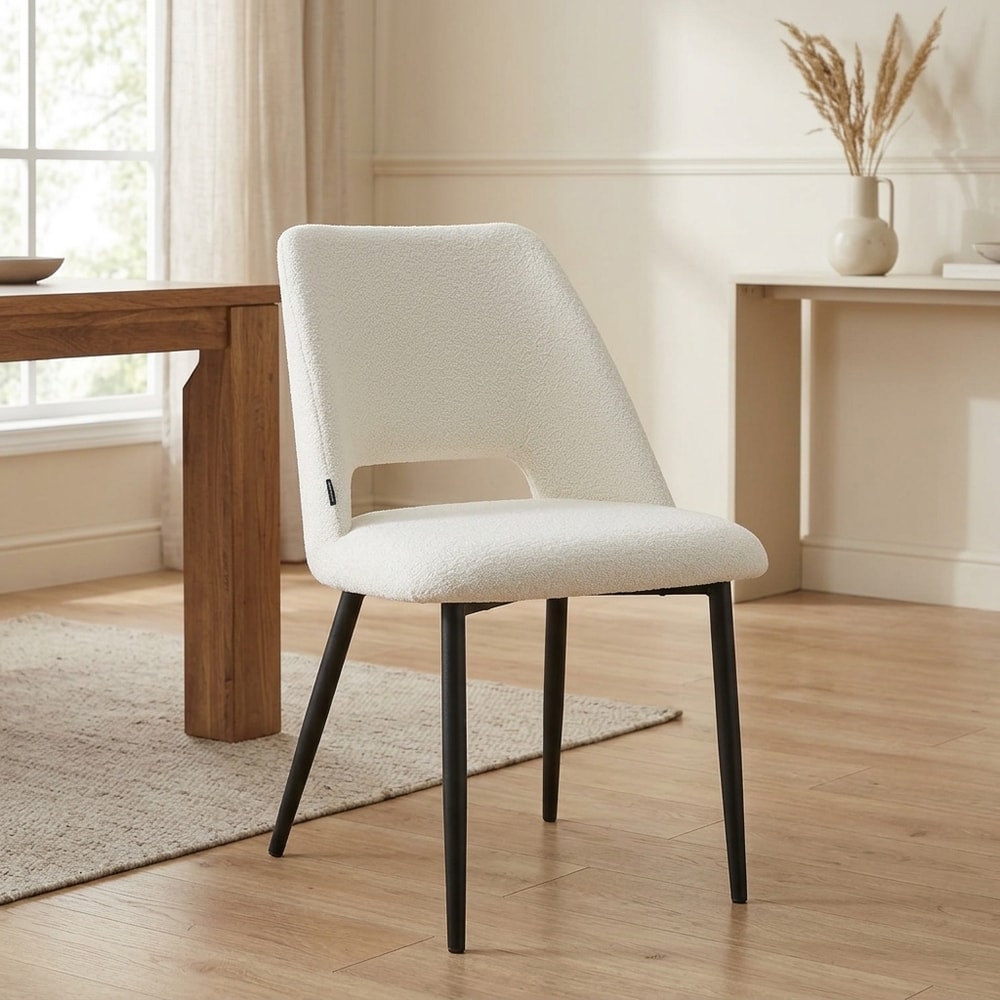 Silla de Comedor Tapizada Blanca Patas Negras