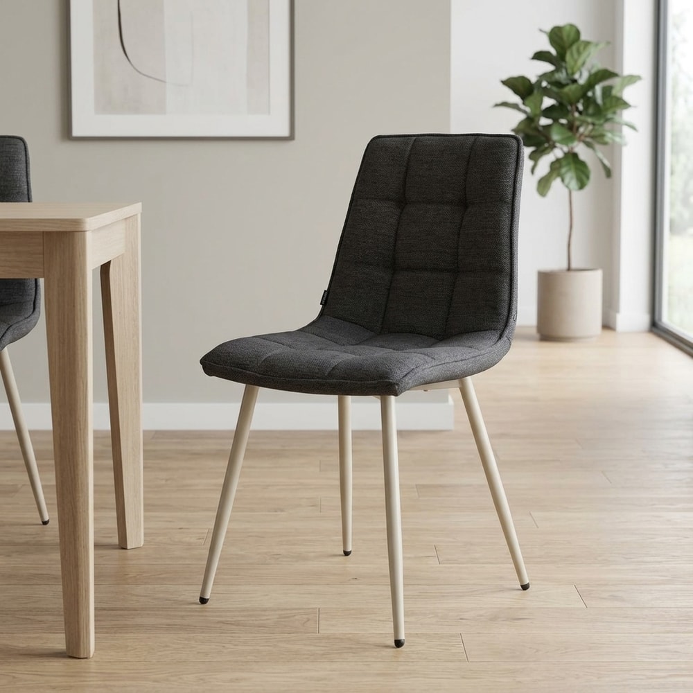 Silla Comedor Tapizada Gris Patas Beige