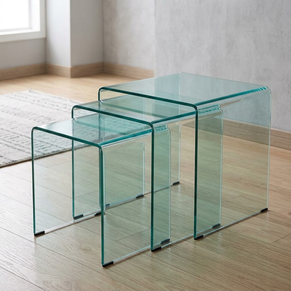 Set de 3 mesas nido de cristal transparente