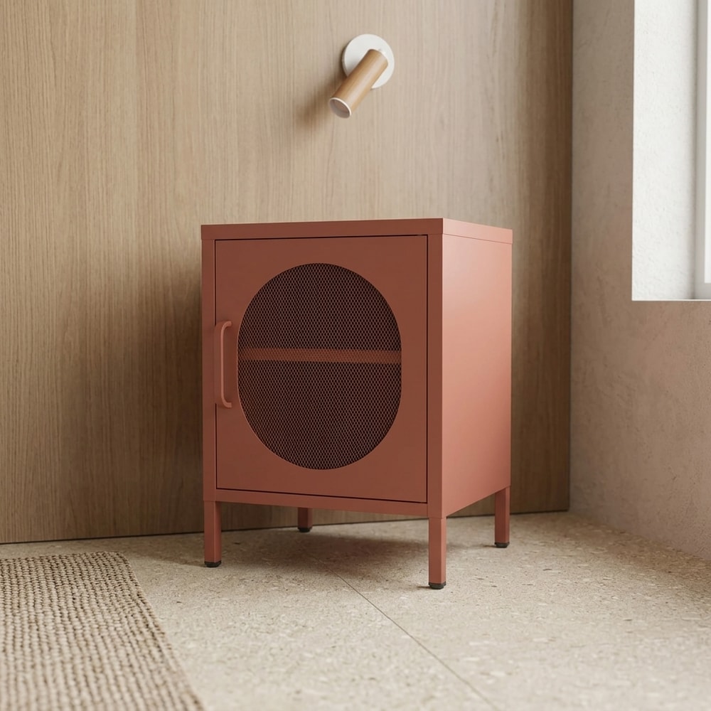 Mesita de Noche Terracota con Puerta de Malla
