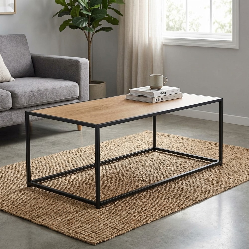 Mesa de centro industrial metal negro y roble