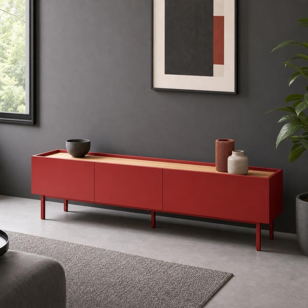 Mueble TV burdeos con puerta y 2 cajones