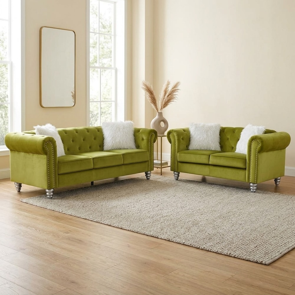 Set de sofás Chester 3+2 plazas en velvet verde