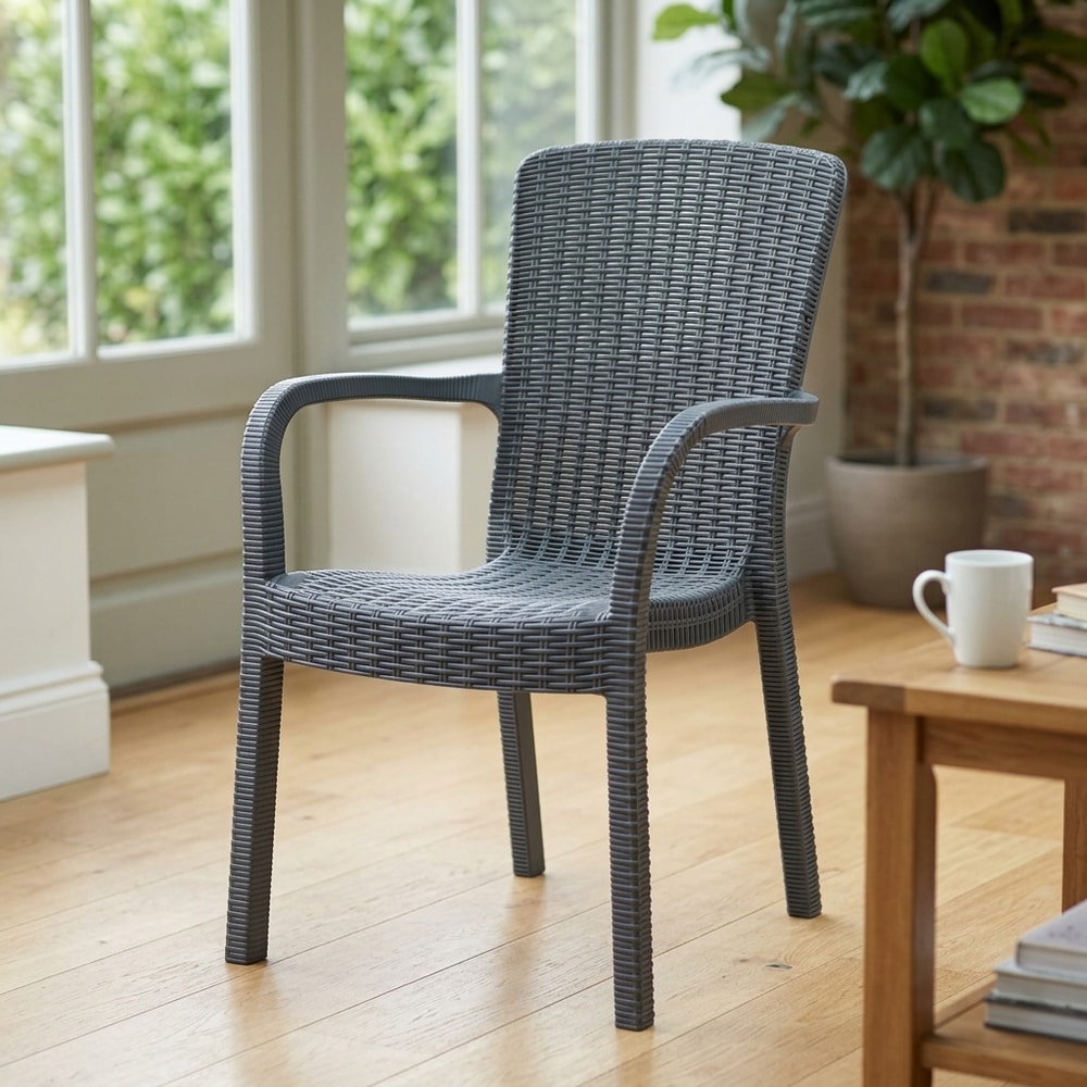 Sillón de exterior apilable efecto ratán gris