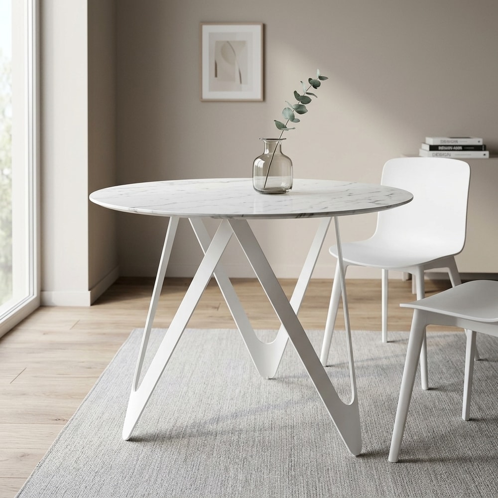 Mesa de comedor redonda cerámica blanca