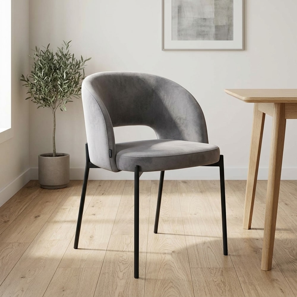 Silla de comedor tapizada en terciopelo gris