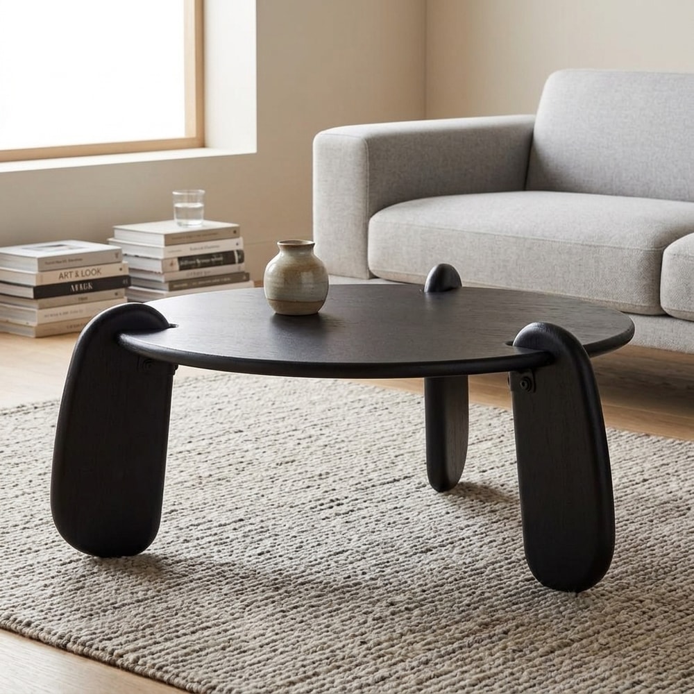 Mesa de centro redonda negra de diseño moderno