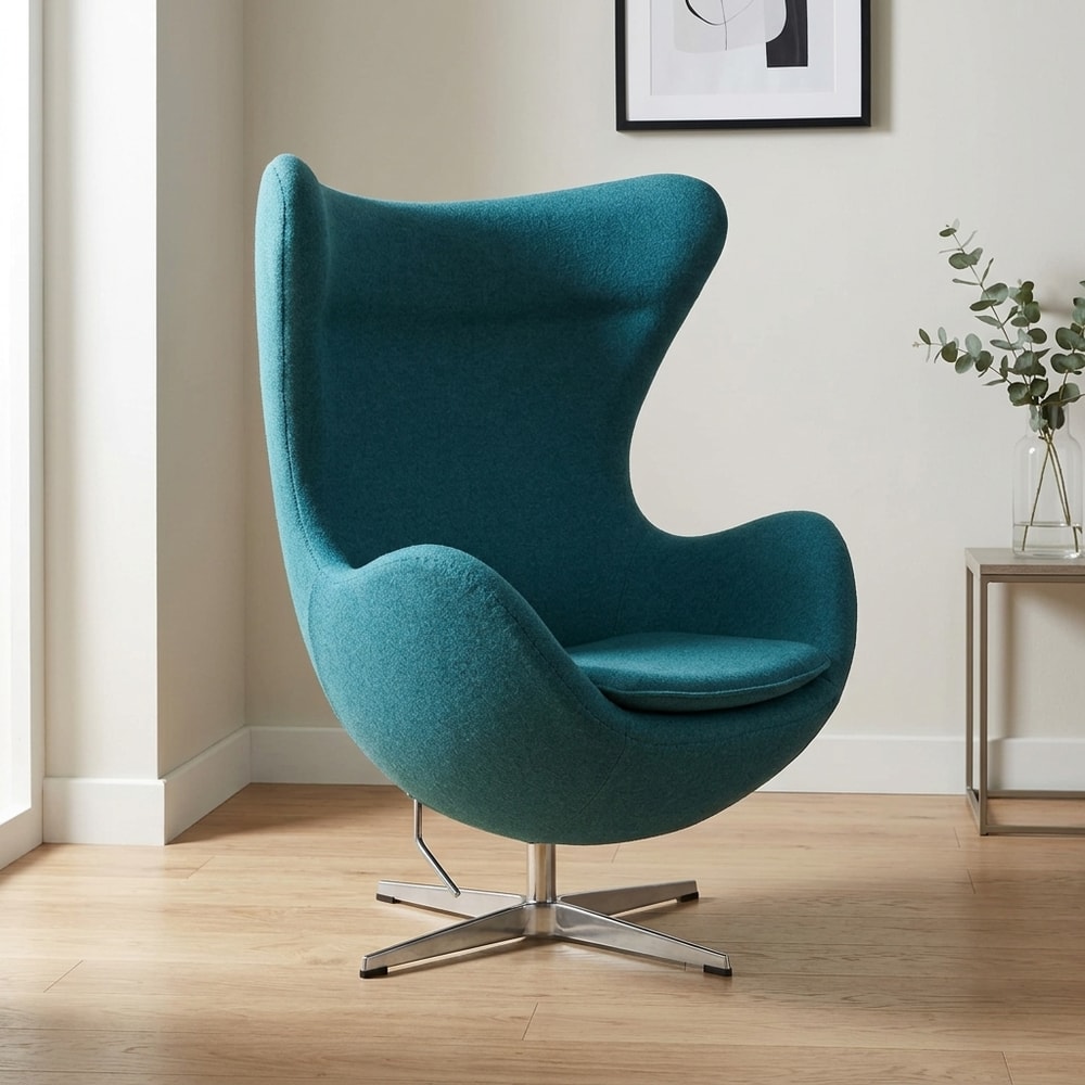 Sillón giratorio tapizado en cachemir turquesa